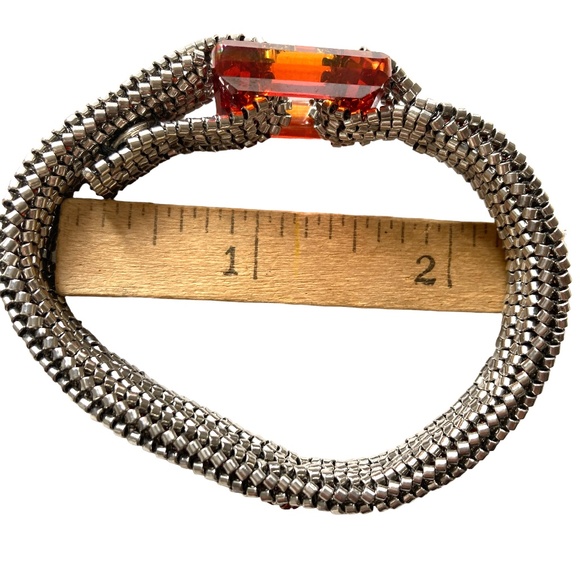 bracelet 7" strand glass seed beads handmade w/square glass clasp silver red - Picture 15 of 16